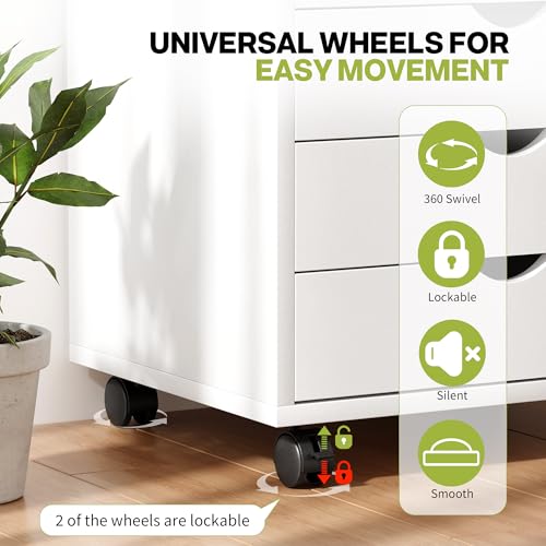 7 Drawer Chest, Dressers Storage Cabinets, Dresser Mobile Cabinet with Wheels, Drawers Organization Furniture for Office, Home, White Simple Deluxe