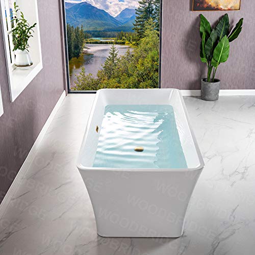 WOODBRIDGE 67" Acrylic Freestanding Bathtub Contemporary Soaking White Tub with Brushed Gold Overflow and Drain,BTS1609 -BG-Drain &O WOODBRIDGE