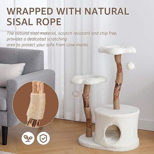 NATURAL EXPRESSIONS Modern Cat Tree and Tower for Indoor, Luxury Solid Wood Cat Condo for Large Cats, Flower Cat Tree with Scratching Post, Cat NATURAL EXPRESSIONS