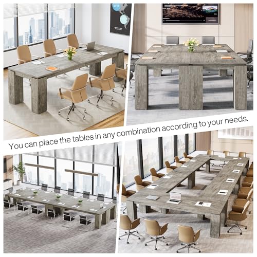 Tribesigns 7 ft Extra Long Conference Table, 86-Inch Office Meeting Room Table, Modern Industrial Rectangle Gray Seminar Desk for 8 (1) Tribesigns