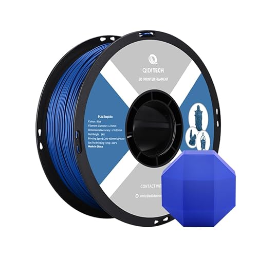 R QIDI TECHNOLOGY PLA Filament 1.75mm, 3D Printer Filament PLA Rapido, Suitable for High Speed Printing, 3D Printing Filament Fit Most FDM 3D Printers, 1 KG Spool (2.2lbs), Blue