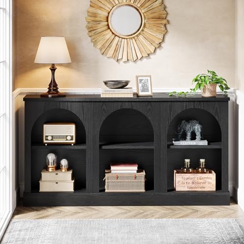 Tribesigns Farmhouse Console Table, 63-Inch Long Entryway Table with 3 Tier Storage, Wooden Rectangular Sofa Table Behind The Couch for Entrance, Hallway, Living Room, Black Tribesigns