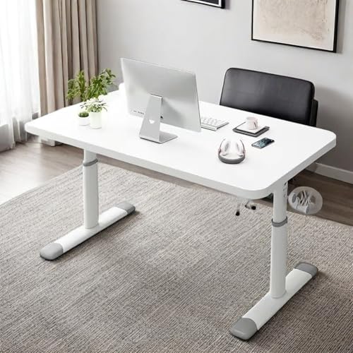 Manual Standing Desk, Adjustable Height Work Table Hand Crank Sit Stand Desk Home Office Desk Computer Workstation with Frame,White,120cm Generic