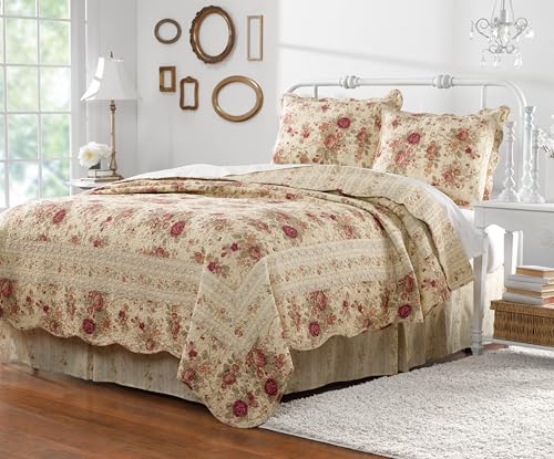 Greenland Home Antique Rose 100% Cotton Heirloom-Quality Quilt Set, 2-Piece Twin/XL, Ecru Greenland Home Fashions