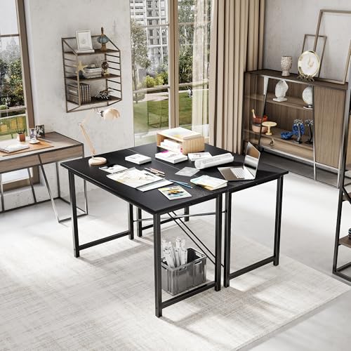 OLIXIS 47 Inch Computer Office Desk for Small Spaces, Writing Gaming Work Desk Modern Study Table with Storage Bag & Headphone Hook Home Bedroom, Black OLIXIS