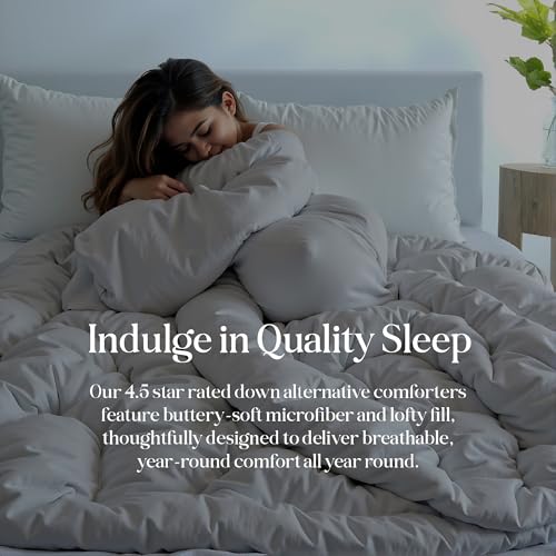 ROYALE LINENS Reversible Comforter - Twin Size Duvet Insert - All Season Soft Quilted Comforters with 8 Corner Tabs - Down Alternative Bedding Comforter - Duvet Insert (Navy/Silver, Twin 64"x84") ROYALE LINENS