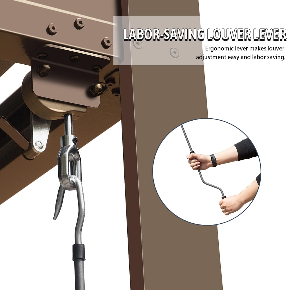 Domi Louvered Pergola 10' x 10' Outdoor Aluminum Pergola with Adjustable Roof, Aluminum Frame, Efficient Drainage System for Patio, Deck, Garden, Brown domi outdoor living