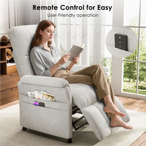 AMADA HOMEFURNISHING Power Recliner Chair for Adults, Adjustable Modern Chenille Reclining Chair with Side Pockets, Remote, Footrest, Thick Seat Cushion for Home Theater, Living Room, Bedroom & RV