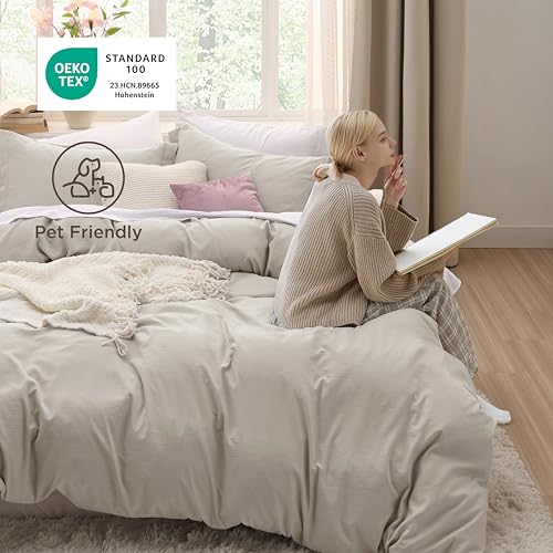 Bedsure Duvet Cover King Size - 3 Pieces Prewashed Cotton-Like Extra Soft Bedding Set, Includes 1 Duvet Cover 104x90 Inches with Zipper Closure & 2 Pillow Shams, Linen, Comforter Not Included Bedsure