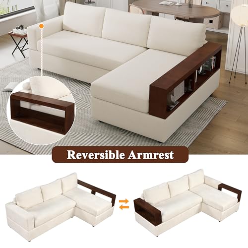 Christopher Knight Home Davinz 87.4" L-Shaped Sectional Sofa, Chenille 3 Seater Couch, Sectional Couches with Chaise Lounge, Upholstered Sofa Couch with Reversible Armrests for Living Room, Beige Christopher Knight Home