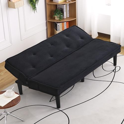 ODOLAR 66” Armless Sofa Bed,Convertible Sleeper Sofa,Small Couch Futon,with Adjustable Backrest for Small Apartments,Loveseat, Office,Rooms (Black) ODOLAR