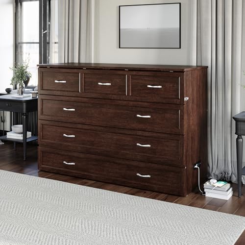 AFI, Northfield Murphy Bed Chest Queen with 6" Mattress, Storage Drawer & Built-in USB Charger, Burnt Amber AFI