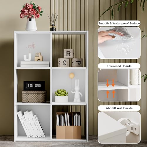Sweetcrispy 6 Cube Storage Organizer - Open Cube Bookshelf with 3 Removable Back Panels, Display Storage Bookcase for Living Room, Bedroom, Entrance Hall, Home Office,36" L×11.6" W×24" H, White Sweetcrispy