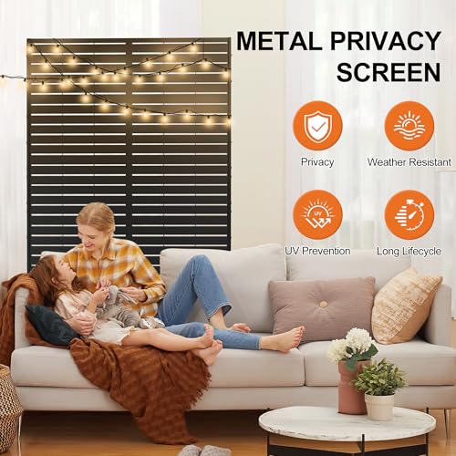 Metal Privacy Screen Outdoor, Freestanding Balcony Privacy Fence Panel for Patio, AC Unit Cover, Decorative Outdoor Room Divider (71", Black Louvered, 5 Panels) PolarcoForgeco