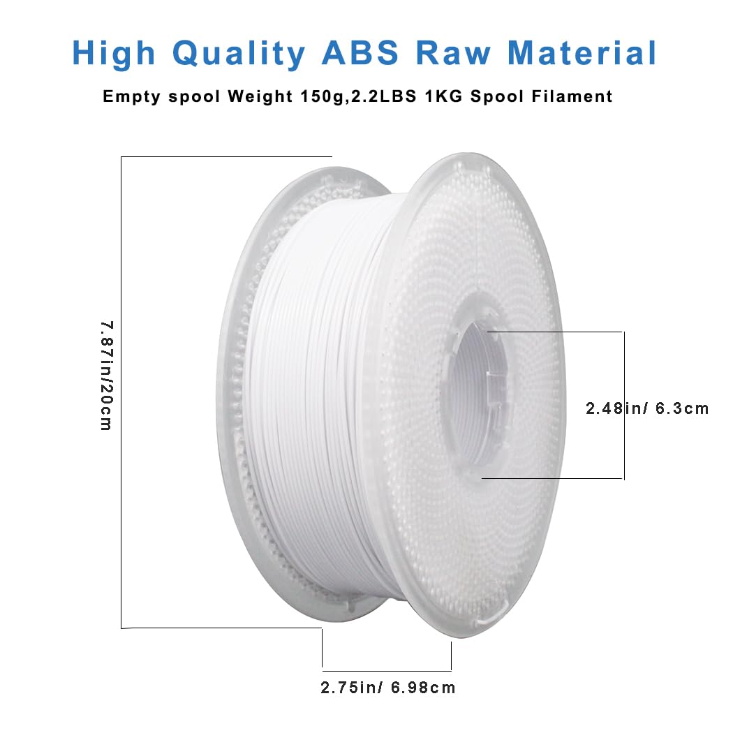 Likesilk ABS Filament 1.75mm, ABS 3D Printer Filament 1.75mm Heat Resistant 1kg Strong & Durable, Dimensional Accuracy +/- 0.02mm (ABS White, 1KG) Likesilk