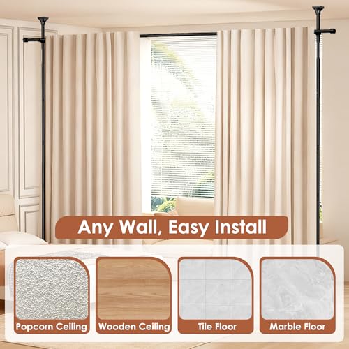 Room Divider Curtain Rod, No Drilling Partition Room Dividers Wall Separator Adjustable 30-70"(W) 50-120" (H) Heavy Duty 1 inches Tension Rod, Black PadPure