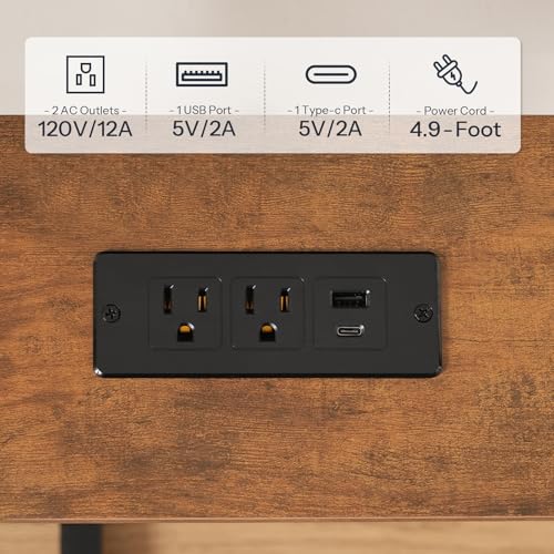 HOOBRO Narrow Console Table with Charging Station, Adjustable Height Sofa Table (25''-32.9''), Slim Behind Couch Table for Small Spaces, Entryway, Living Room, 39.4" Rustic Brown BF95UXG01 HOOBRO