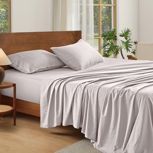 AGGBEERY 100% French Linen Sheets Natural Linen Queen Size Sheets Set, Breathable and Durable for Hot Sleepers, 4 Pcs Bed Sheets with 16 Inch Deep Pocket - 1 Flat Sheet, 1 Fitted Sheet, 2 Pillowcases AGGBEERY