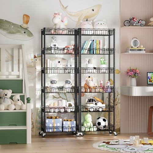 Golpart 6 Tier Basket Shelf Wire Shelving Unit Adjustable Storage Shelves Big Basket Rack for Garage Kitchen Office Pantry Corner 17.2" Dx12.2 Wx63 H Black Golpart