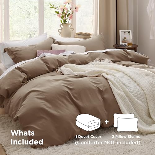 Bedsure Coffee Duvet Cover Queen Size - 3 Pieces Prewashed Cotton-Like Polyester Extra Soft Bedding Set, Includes 1 Duvet Cover 90x90 Inches with Zipper Closure & 2 Pillow Shams, No Comforter Bedsure