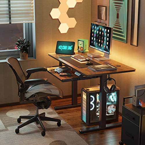 FEZIBO Standing Desk with Keyboard Tray, 48 × 24 Inches Electric Height Adjustable Desk, Sit Stand Up Desk, Computer Office Desk, Rustic Brown FEZIBO