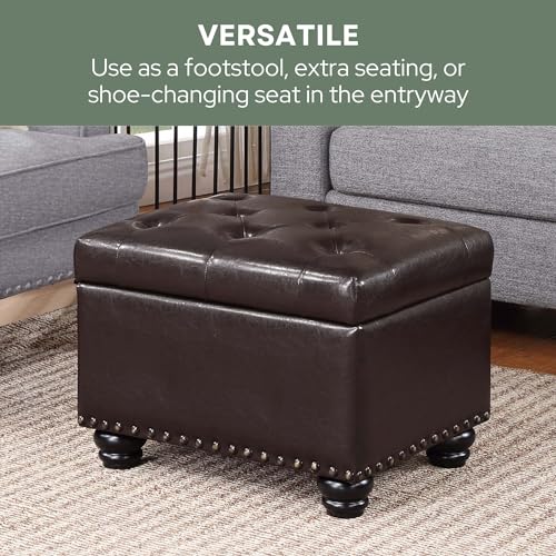 Convenience Concepts Designs4Comfort 5th Avenue Storage Ottoman 24" Contemporary Foot Stool and Seat with Hinged Lid for Living, Dining Room, Office, Den, Dark Espresso Convenience Concepts