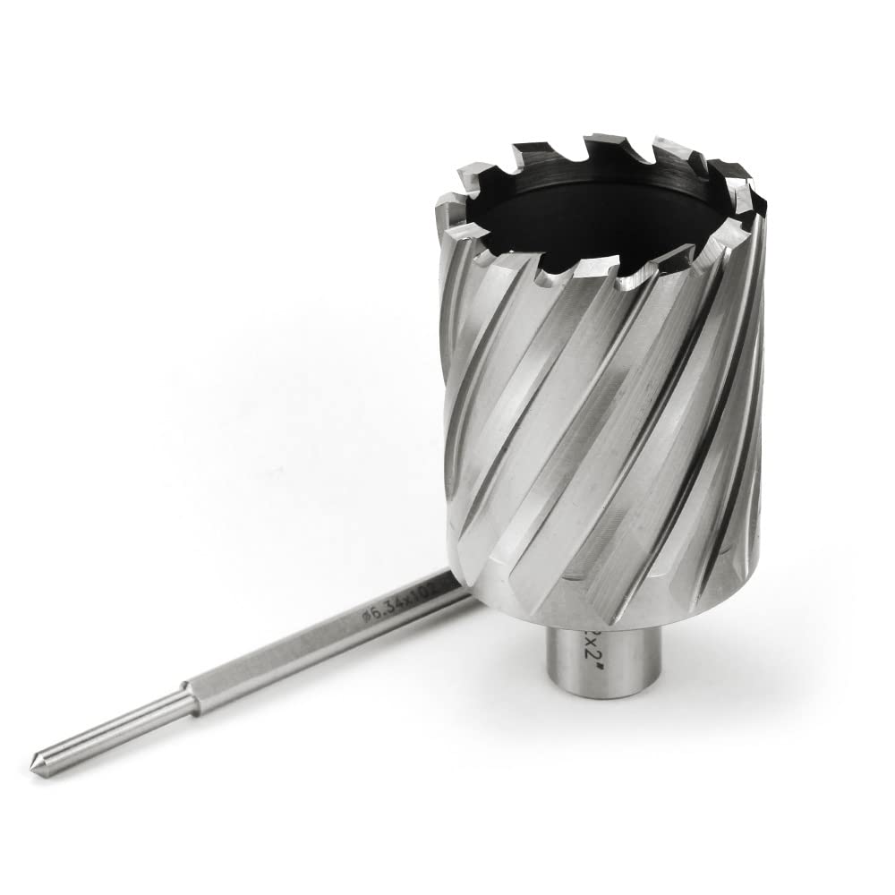 OSCARBIDE Annular Cutter 2 inch Cutting Diameter 2 inch Depth of Cut,3/4 inch Weldon Shank 2 Flat Mag Drill Bit with Pilot Pin for Magnetic Drill Press,1 Piece OSCARBIDE