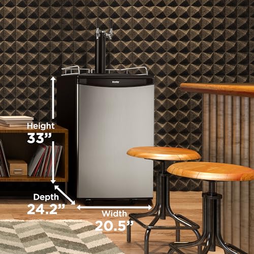 Danby DKC054A1BSL2DB 5.4 Cu.Ft. Double Tap Kegerator, Auto Defrost and Mechanical Thermostat, Keg Cooler with Scratch-Resistant Worktop and Reversible Door Hinge, Steel Danby