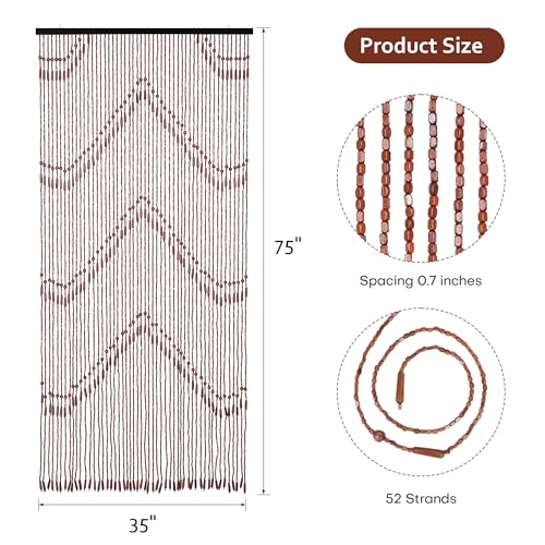 Foreate Beaded Curtain for Doorways Handmade Bamboo Wood Door Beads Boho Hanging Room Divider Hallway Window Hippie Curtains Rustic Home Decor 35.5" x 75" Brown Foreate