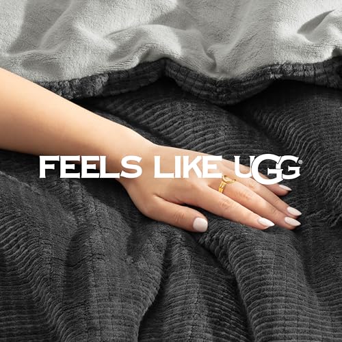 UGG Remina Twin Comforter Set 4 Piece Bed in a Bag with Throw Blanket, Decorative Pillow, Sham, and Reversible Comforter Hypoallergenic Washable College Dorm Bedding, Twin XL, Charcoal Grey UGG