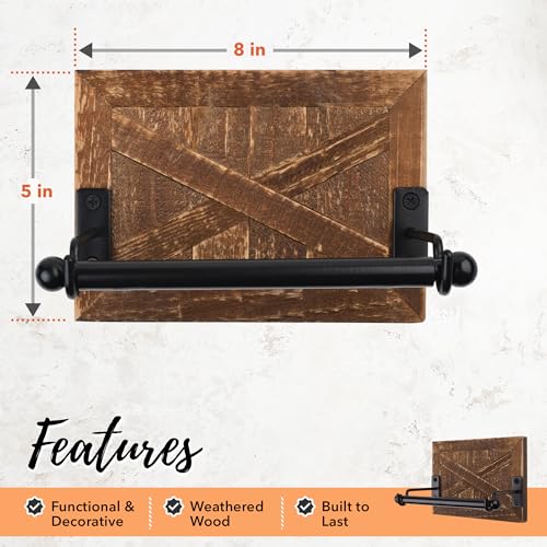 Autumn Alley Rustic Farmhouse Toilet Paper Holder - Farmhouse Bathroom Country Decor - Rustic Bathroom Accessories with Warm Brown Wood & Black Metal - Adds Western Decor Charm Autumn Alley