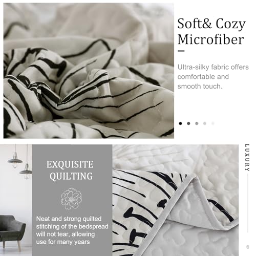 DJY Black White Quilt Set Queen 3 Pieces Floral Bedding Quilt Set Soft Botanical Bedspread with 2 Pillow Shams Lightweight Flower Quilt Coverlet Set for All Season 90''x 96'' DJY