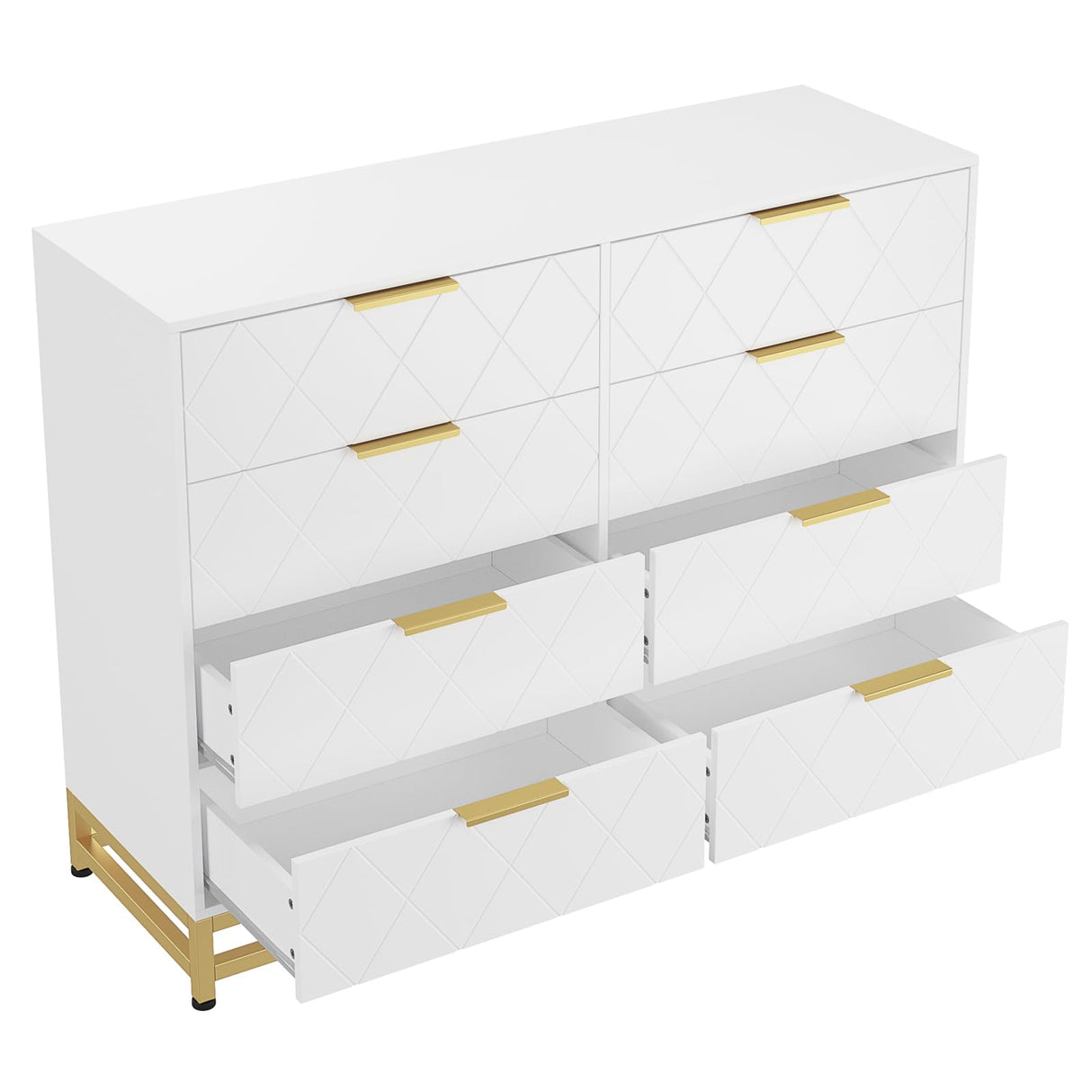 Patikuin 8 Dresser for Bedroom Wooden with 8 Drawer, Chest of Drawers Wide Dresser with Metal Handle, White Dresser for Bedroom,Living Room,Hallway and Entryway Patikuin