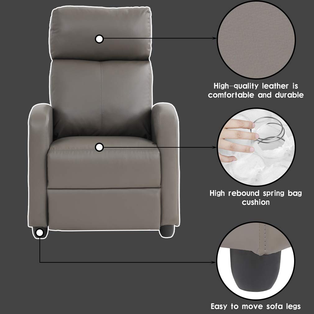 Recliner Chair Single Sofa Winback Chair Home Theater Seating Modern Reclining Chair Easy Lounge with Padded Seat PU Leather Padded Seat Backrest for Living Room Reading Chair Recliner Sofa BestMassage