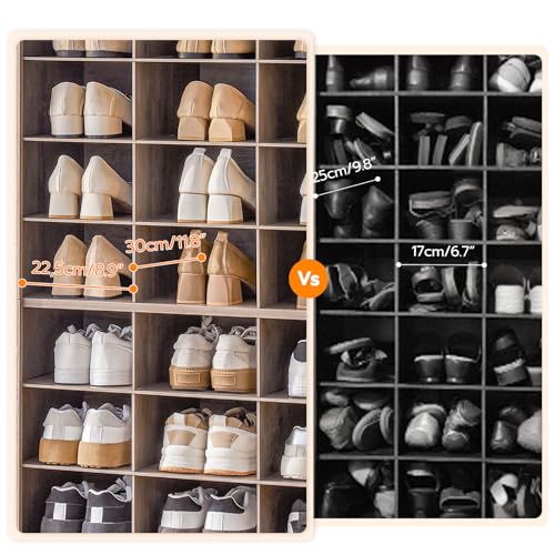 HOOBRO Tall Shoe Cabinet, 9 Tier Shoe Storage Cabinet, Freestanding Wooden Shoe Cabinet Organizer with 24 Cubbies and 3 Hooks, for Entryway, Closet, Living Room, Greige BG24SC01 HOOBRO