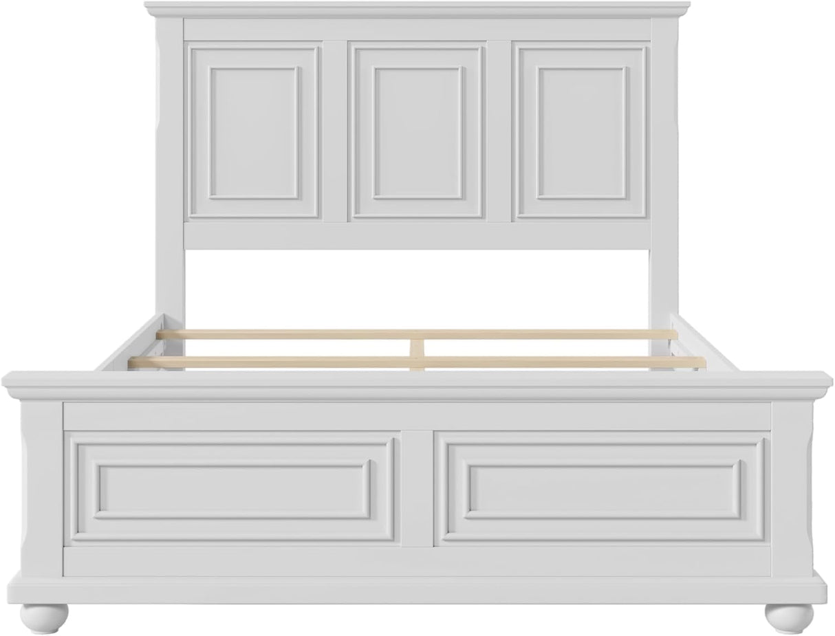 MERITLINE Vintage Farmhouse Bed Frame Queen,Solid Wood Mid Century Modern Rustic Bed Frame with Headboard and Footboard,No Box Spring Needed (White,Queen) MERITLINE
