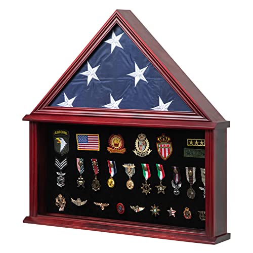 Tieeqe Large Military Shadow Box Solid Wood Burial Flag Display Case for American Veteran Flag Display Fit a Folded 5'x9.5' Flag Military Flag Tieeqe