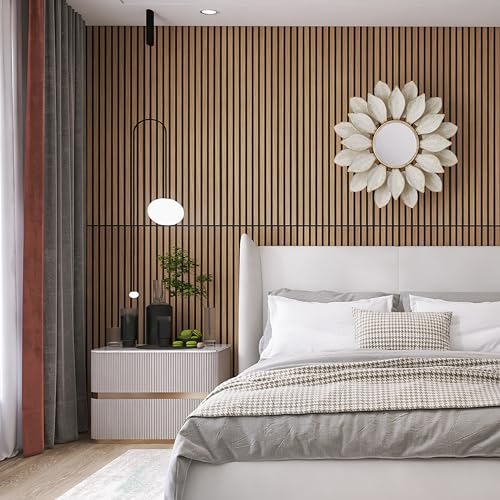 Acoustic Wood Veneer Slat Panels for Interior Wall and Ceilings Décor | 3D Seamless Spliced Wood Wall Panels | Sound Absorbing Decorative Panels | Luxury Real Wood | Natural Walnut x 2 Pack eazart