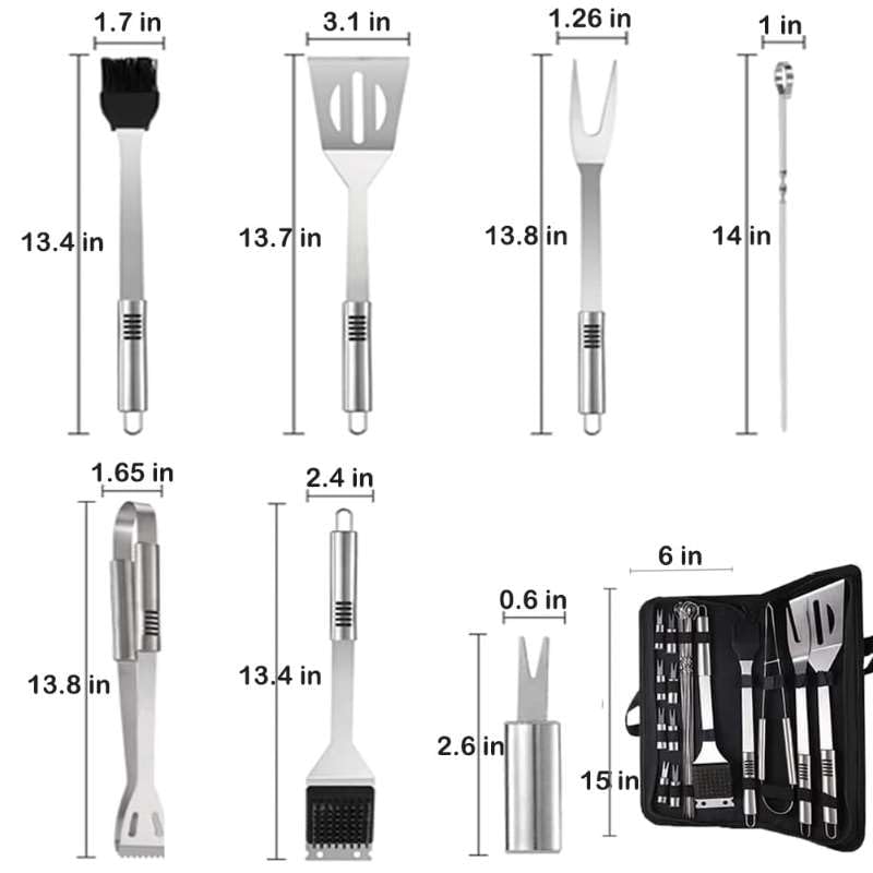 BBQ Accessories Kit - 20pcs Stainless BBQ Grill Tools Set for Smoker Camping Barbecue Grilling Tools BBQ Utensil Set Outdoor Cooking Tool Set with Canvas Bag Gift for Thanksgiving Day, Christmas Cooking Coll