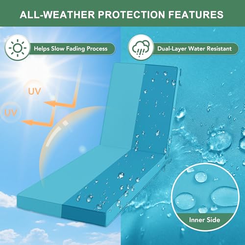 Summsun Chaise Lounge Cushions Outdoor Set of 2 - Waterproof and Fade Resistant Sun Lounger Replacement Cushions - Patio Lounger Pads with Removable Cover for Pool, Deck, Lawn, 72 x 21 x 3 Inch, Teal