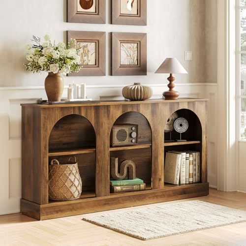 LITTLE TREE 63" Modern Console Sofa Table with 3-Tier Storage, Wooden Rectangular Foyer Table, for Entrance, Hallway, Living Room, Rustic Brown LITTLE TREE
