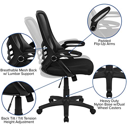 Flash Furniture Porter High Back Black Mesh Ergonomic Swivel Office Chair with Black Frame and Flip-up Arms Flash Furniture