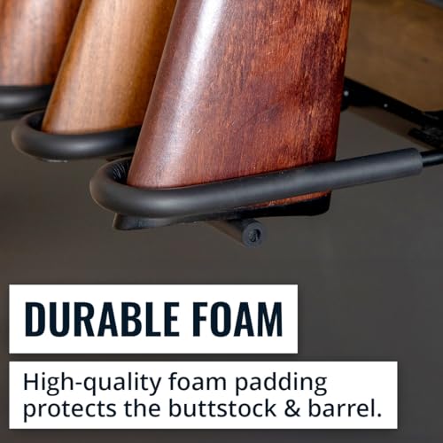 Indoor 5 Gun Rack for Wall, Rifle Rack and Shotgun Wall Mount, Rustic Wood and Solid Steel Supports up to 100 lbs, Vertical Gun Rack Wall Mount for StoreYourBoard