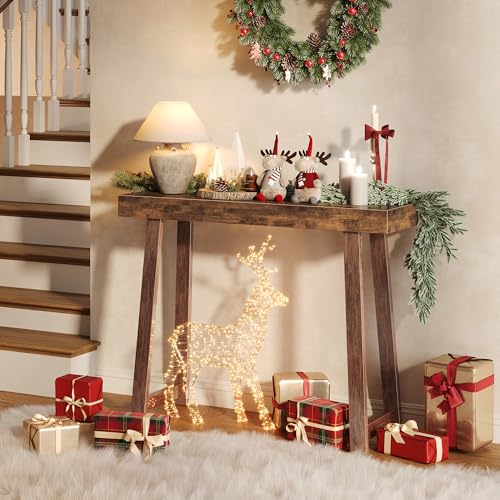 Huuger Entryway Console Table with Charging Station, USB-C Port, 39.4 Inch Sofa Table with Metal Legs, Entry Hallway Table with Thicker Desktop, Modern Behind Couch Table, Rustic Brown Huuger