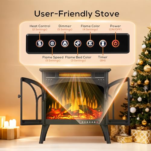 ZAFRO 24" Freestanding Electric Fireplace Stove with Remote Control, Fireplace Heater with Adjustable Flame Color and Brightness, Timer/Sleep Mode/Overheat Protection for Bedroom, Living Room(Black) ZAFRO