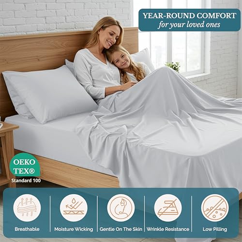 Casa Platino Twin Sheets, 3 Piece Set, Pre-Washed Ultra Soft & Breathable Bed Sheets Set, Brushed Microfiber Sheet, Fade Resistant Bedding with Deep Pockets – Silver Casa Platino