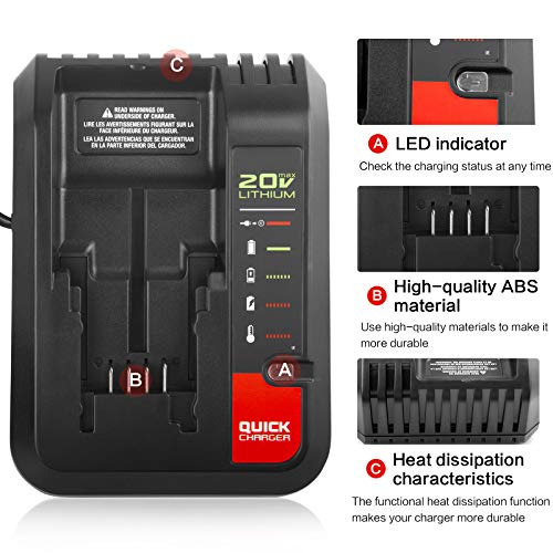 Battery Charger for Porter Cable 20V MAX Lithium Battery PCC685LP PCC680L PCC692L PCC699L and Black Decker 20V Battery LBXR20 LBX4020 Fancy Buying