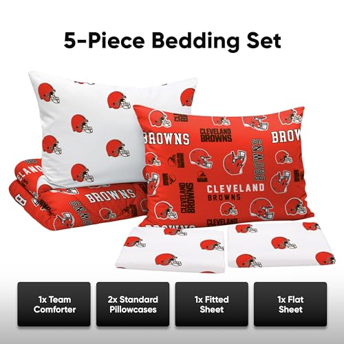 FOCO Cleveland Browns NFL Team Color Bed In a Bag Comforter Bedding 5 Piece Twin Set FOCO
