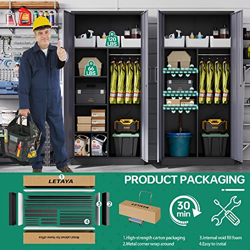 Letaya Metal Storage Cabinet,72'' Employee Lockers Steel Wardrobe with Lock Door for Office,Home,School,Gym,Fire Department,Hotel(72“-Black&Gray) Letaya