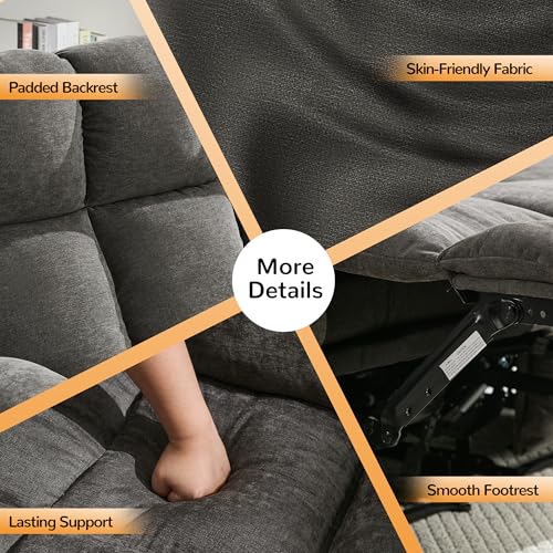 Oversized Loveseat Recliner Sofa, Big Large Reclining Sofa with Cup Holders & Side Pockets, Double Recliner, Traditional 2-Seater Manual Recliner Couch for Living Room, RV, Home Theater (Fabric,Grey)